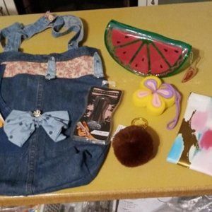 HANDMADE SHABBY CHIC  BLUE JEAN SHOULDER BAG WITH COOL STUFF: